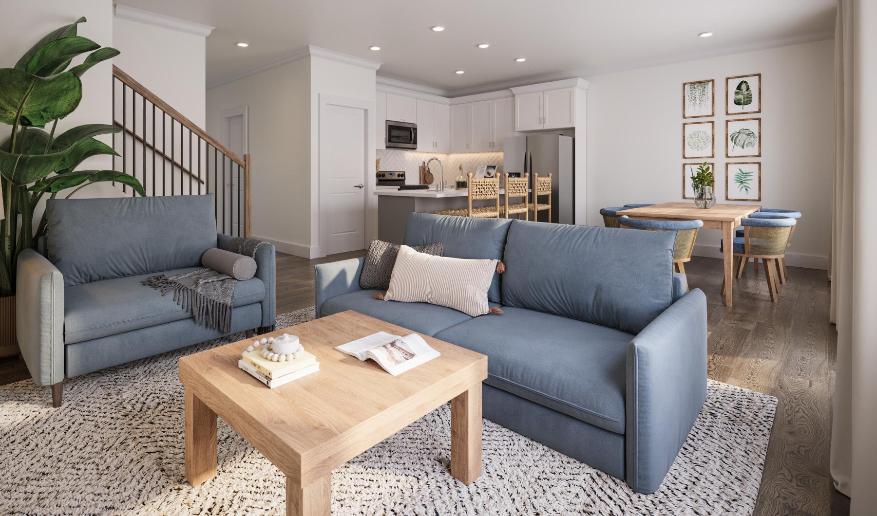 a living room with a couch and a table