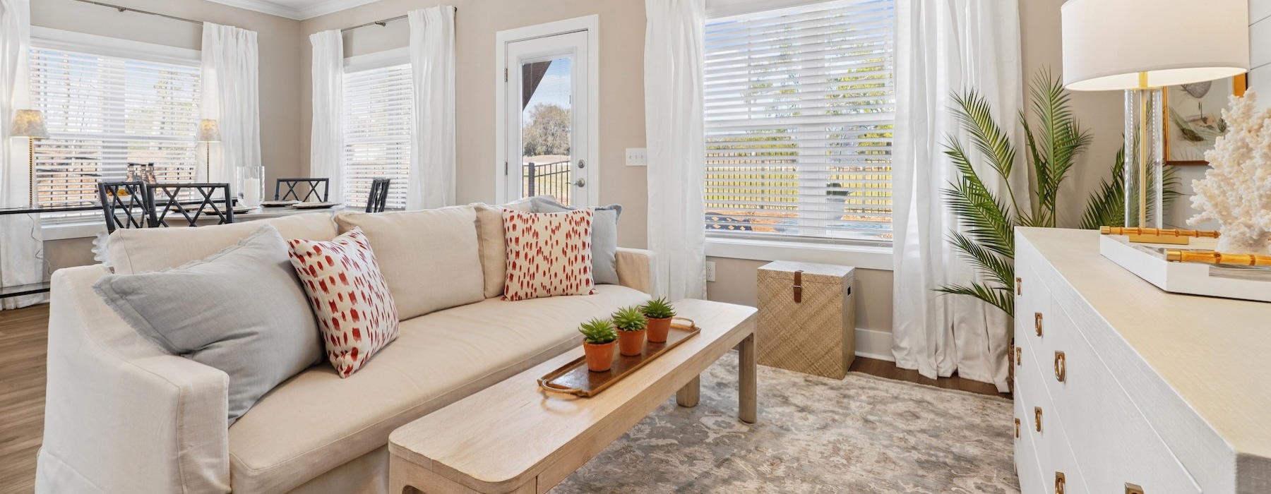 a living room with a couch and a coffee table